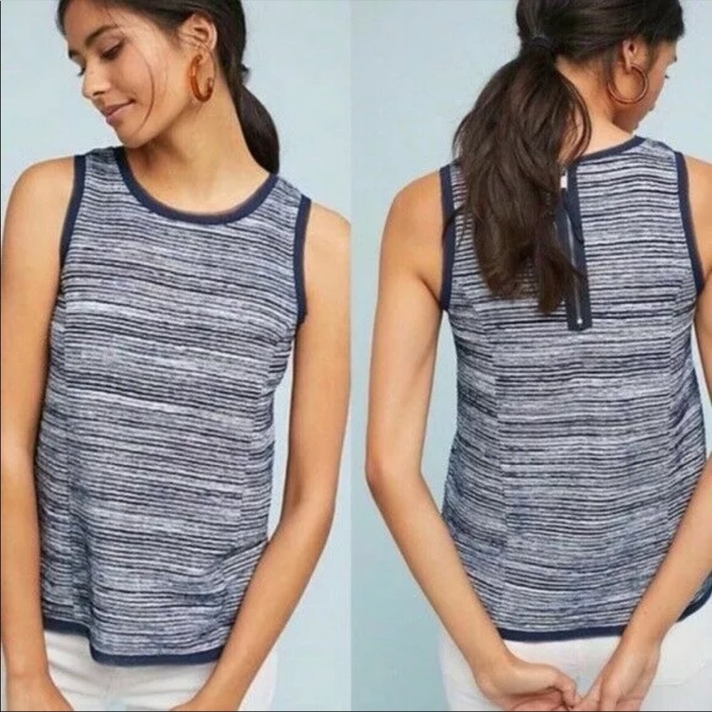 Anthropologie Vanessa Virginia Indira Blue White 3D Striped Boho top